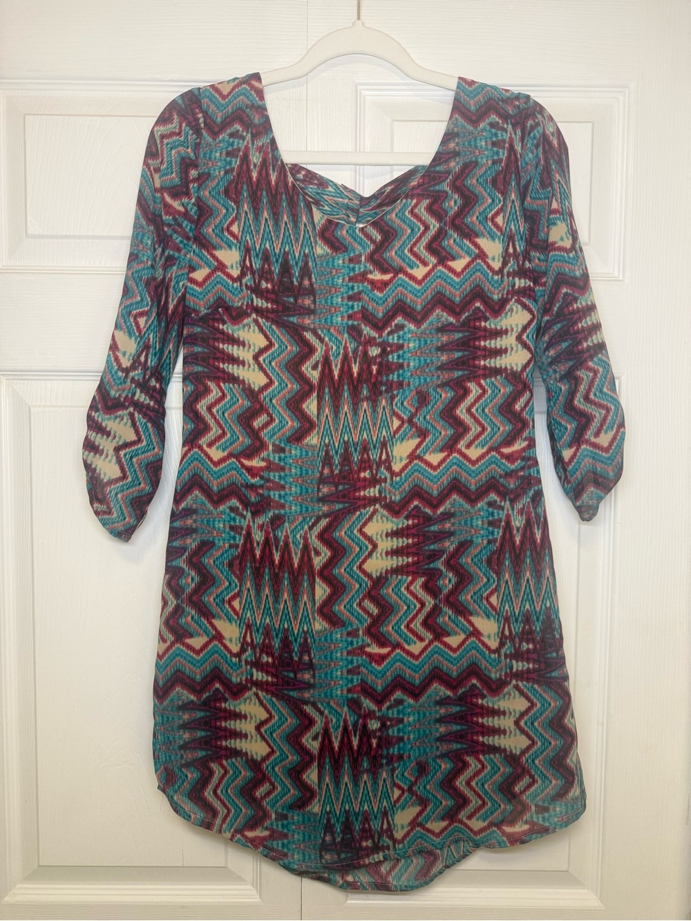 Women’s Teal and Burgundy Zigzag Pattern Dress